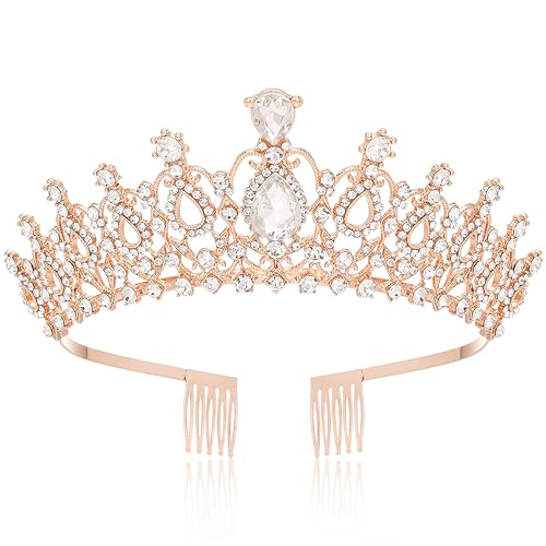 Tiara Crown for Women, Headband Hair Accessories for Birthday Wedding Party Costume Rose