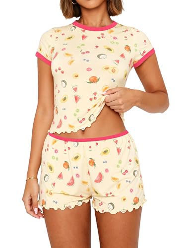Image of Dressmine Cute Pjs Pajama Sets for Women Sexy 2 Piece Spring Pajamas Lounge Sleep Set Long Sleeve Shorts Sleepwear