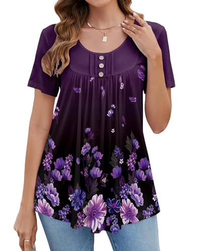 BeadChica Women's Tunic Tops For Leggings Short Sleeve Shirts Botton Up Casual Ruched Blouses Clothes2