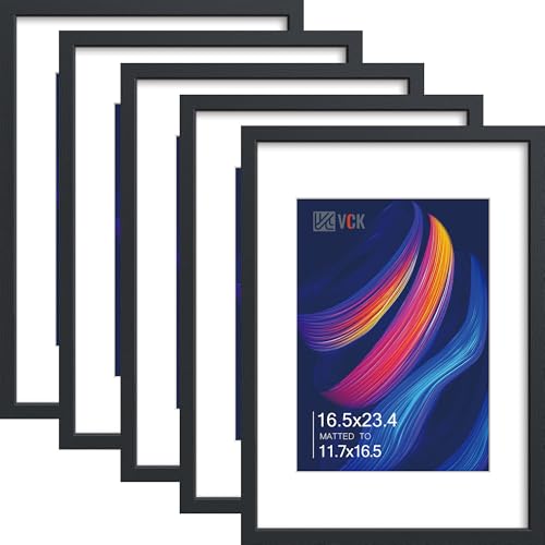 Image of VCK A2 Picture Frame 5 Pack, Black Wood with A3 Mat, for Gallery Wall