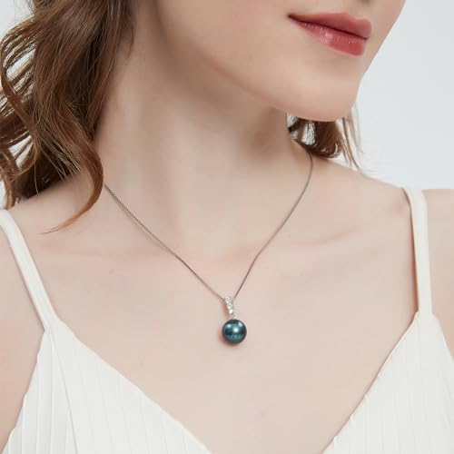 YAMI Black Tahitian Pearl Pendant Necklace, 11-13mm Saltwater Cultured Round Pearls, 925 Sterling Silver with 18+2IN Adjustable Chain – Elegant Luxury Jewelry Gift for Women3