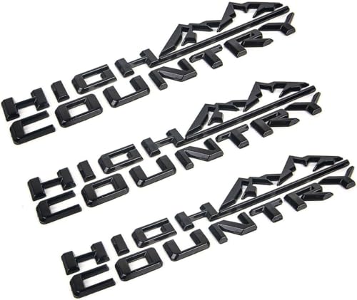 Image of 3Pcs High Country Emblems Side Door Tailgate Letter Logo Car Badge Nameplate Replacement for 2019-2025 Tahoe Silverado (3Pcs Set Emblems - Glossy Black)