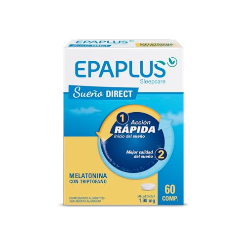 EPAPLUS Sleepcare | Melatonina Direct | Disolución Rápida | Melatonina para Dormir con Triptófano 50 mg | 1,98 mg por Comprimido con Magnesio, Zinc y Vitaminas B3 y B6 | 60 Comprimidos