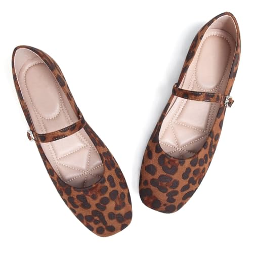 Image of TN TANGNEST Leather Flats for Women Retro Mary Jane Flats | Comfortable Square Toe Slip On Flats with Buckle Strap, Soft Work Flats Office Shoes