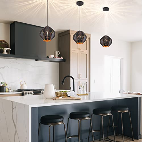 Pendant Light Industrial Vintage Pendant Lamp Retro Farmhouse Ceiling Hanging Light Fixture Black Metal Creative Geometric Diamond Shade Pendant Lighting for Kitchen Island - Image 7