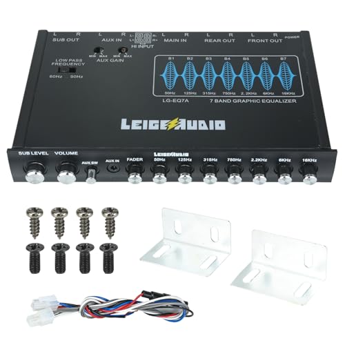 LEIGESAUDIO LG-EQ7A 7-Band Car Audio Graphic Equalizer with Front 3.5mm Aux Input, High Voltage RCA Outputs and High Level Speaker Inputs