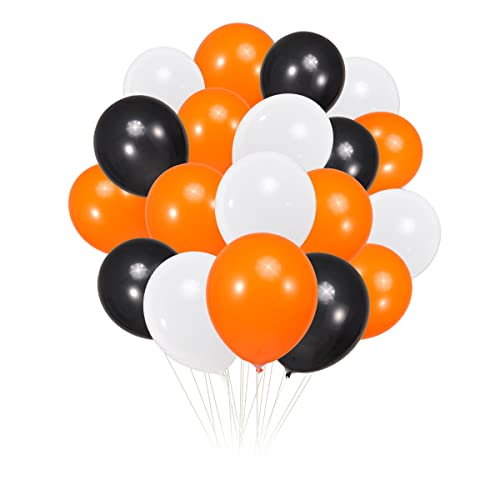 Image of 300 Pack White Black and Orange Balloons 100 of each of the 3 colors 12 inch White Black Orange Party Balloon Bulk for Various Party Events Decorations