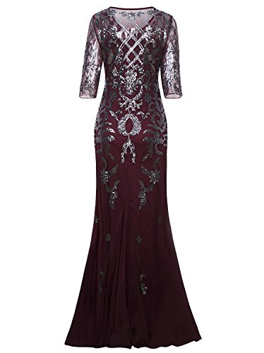 Vijiv Vintage 1920s Long Wedding Prom Dresses 2/3 Sleeve Sequin Party Evening Gown4