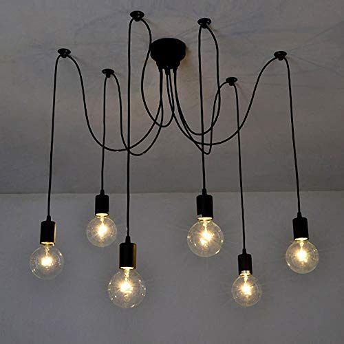 Lustre suspendu à 6 bras E27 avec fil réglable de 1.5m et plafonnier rétro - 3