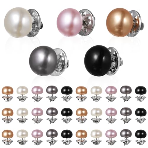 VILLCASE Women Shirt Brooch Pins: 25pcs Pearl Cover Up Button Pin Safety Brooch Buttons - No Sew Metal Tie Tacks Clips for Clothing Dress Supplies Decoration