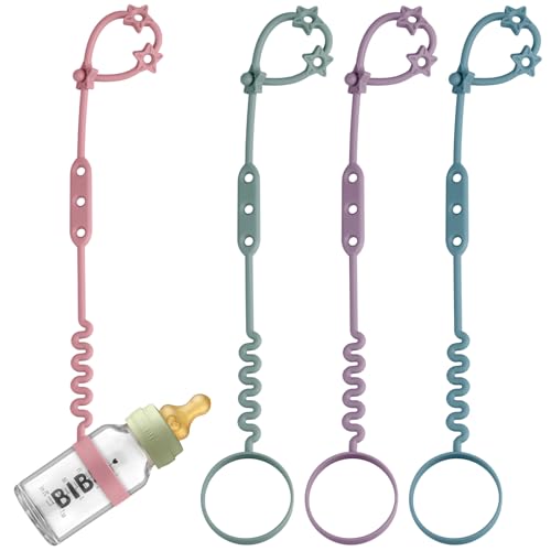 Image of Toy Safety Straps, 3 Pack Silicone Sippy Cup Straps, Sippy Cup Leash for Baby, Keep Bottles and Sippy Cups Close at Hand and Off the Ground or Floor (4PACK, Midnight Blue /Ether /Mauve /Deep Lilac)