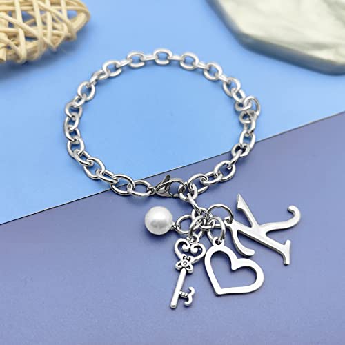 Initial A-Z Bracelets Gift for Women Girls Stainless Steel Chain Bracelet 26 Alphabet Jewelry Gifts for Birthday Anniversary Letter Bracelet Monogram Gifts for Sister Friend Girlfriends Mom 8.26 Inch3