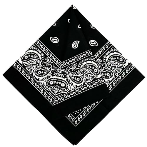 MDSTYLE Extra Large Bandana 27” x 27” 100% Cotton for Men & Women Paisley Handkerchief Headband Scarf Jumbo Bandanas (Black) - Thumbnail 2
