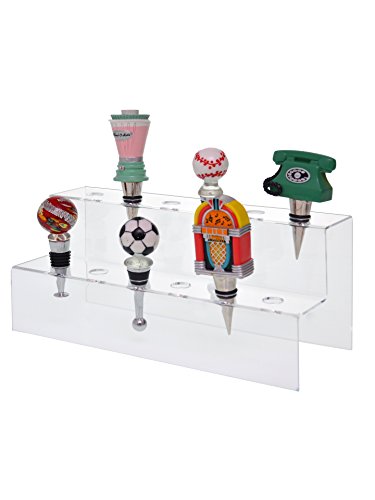 2 Pack Wine Bottle Topper Liquor Pourer Display Stand 12 Slot Rack .75 Inch Holes Clear Acrylic 2 Tier Riser 11.75 Inch Wide By 4.75 Inch Deep Retail Countertop Showcase By Marketing Holders #TOP3