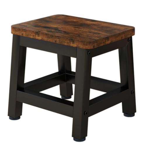IBUYKE Small Step Stool for Adults Kids, Wooden Bedside Step Stool for High Beds, Non-Slip Stepping Foot Stool with 330 Lbs Capacity for Bedroom Livingroom Bathroom Kitchen, Rustic Brown TBD003H