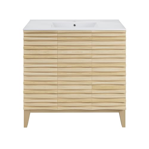 Image of Swiss Madison Cascade 36 inch Natural Oak Bath Vanity with White Ceramic Sink Top