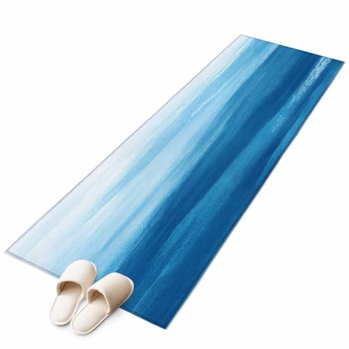 Tapete corredor azul moderno 2x6 pies antideslizante lavable miniatura 3