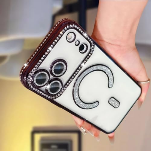 Image of for iPhone 17 Pro Max Magnetic Glitter Case,Luxury Bling Rhinestone Diamond Plated Bumper Case Sparkle Camera Lens Protection Clear Cover for iPhone 17 Pro Max (Purple)