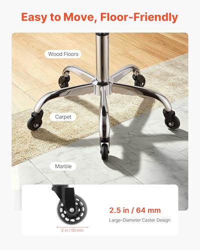 Image of VEVOR Rolling Stool with Wheels, 500 lbs Weight Capacity, Height Adjustable, Quiet Casters, Thick Cushion Ergonomic PU Leather Seat, 360 Swivel Round Rolling Stool Chair for Salon, Clinic, Black
