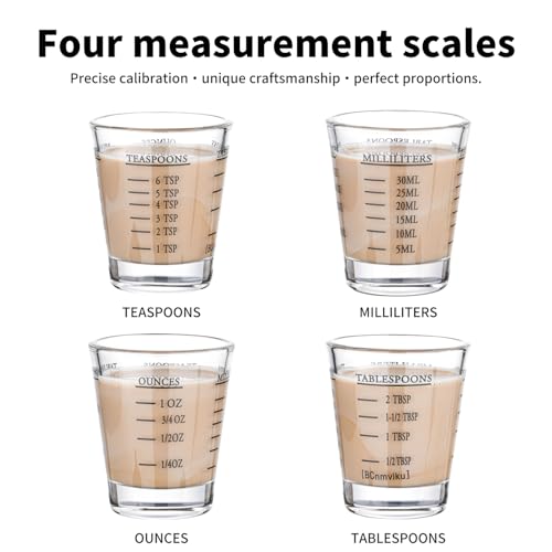 Shot Glasses Measuring cup Espresso Shot Glass Liquid Heavy Glass Wine Glass 26-Incremental Measurement 1oz, 6 Tsp, 2 Tbs, 30ml By BCnmviku (2 pack-Black + 2 pack-Red)