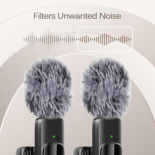 Image of OUTLAND Lavalier Wireless Mike with Furry, Mini Mic for YouTube Wireless Type-C Collar Microphone for Android /iPhone Plug & Play Dual Mic for Vlogging, Singing, Video Recording, Online Teaching