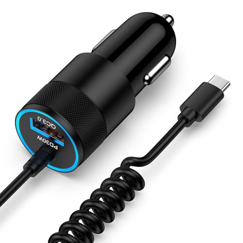 iPhone 16e Fast Car Charger Adapter for iPhone 16e, 16, 16 Pro Max, 16 Pro, 16 Plus, 15 Series, Car Adapter Plus with 2.8FT Coiled Cable