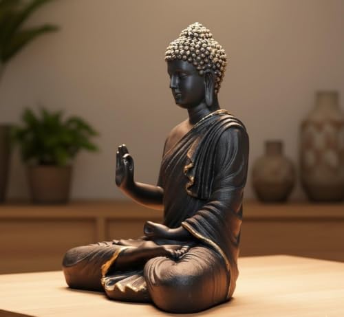 Image of 2 Feet Height Decorative Meditating Buddha Idol for Home Decor Big Size, Black Ceramic Murti, Meditation Buddha Statue, Home Garden Decor (Black)