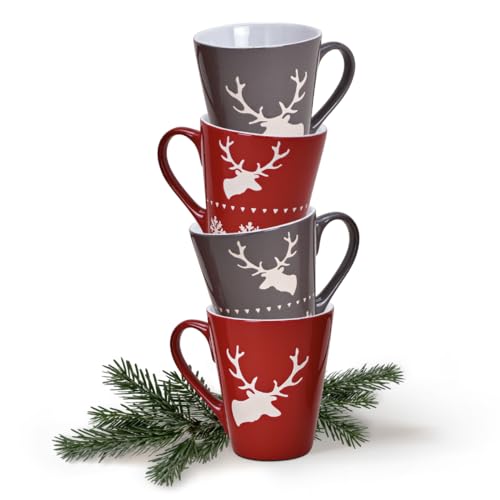 Tassen 4er Set Xmas in grau und rot - Amerikanische Keramik...