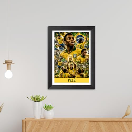 Image of TenorArts Pele Brazil Poster Worldcup Themed Laminated Photo Frame Painting with Matt Finish Black Texture (12 inches x 9inches)