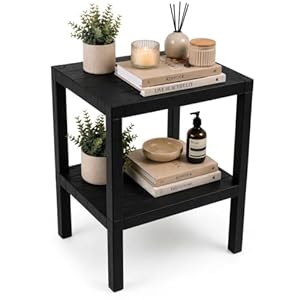 DIVCHI 2 Tier Side End Table Nightstand Coffee Tables Storage Bedside Office Living Room Bedroom Small Narrow Space Sofa Table (Black)