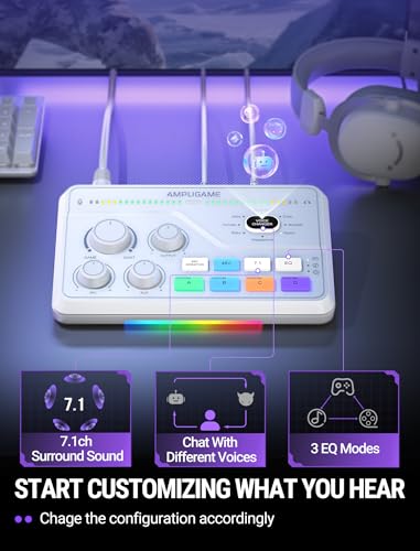Image of FIFINE Gaming Audio Mixer and XLR Cable Bundle, Audio Setup with 7.1ch Surround Sound,RGB-Volume Control-3 EQ Modes and 10ft Male to Female XLR Cable for Streaming,Content Creator-SC8W+L9W