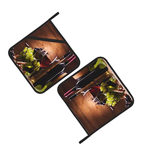 Vintage Glasses Grapes Washable Set Of 2 Pot Holders Decorative Kitchen Gift For Cooking Microwave Bbq Baking #TOP2