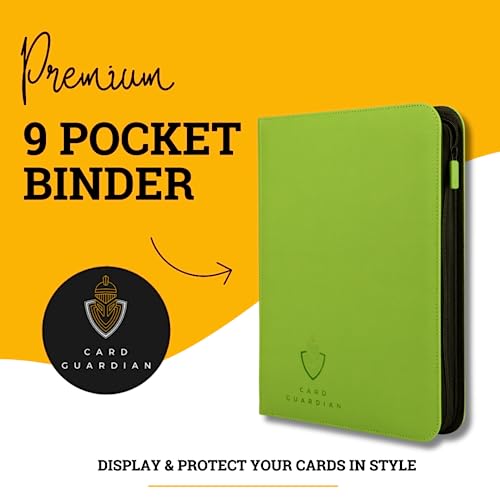 Card Guardian - 9 Pocket Premium Binder With Zipper For 360 Cards Trading Card Games Tcg (Lime Green) - Side Loaded Pockets - Compatible With Yugioh Cards Mtg Binder Sports Card Binder #TOP1