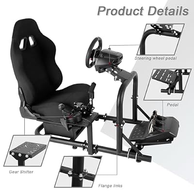 Hottoby Racing Simulator Cockpit with Seat Unobstructed Design for Both Legs Fit for Logitech G29 G920 G923 G25 G27,for Thrustmaster T300RS, Adjustable race car seat, No Wheel, Handbrake,Pedals