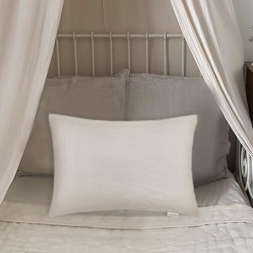 Image of Toddler Pillowcases for 13 inchx18 inch Pillow 2 Pack, Muslin Small Toddler Baby Kids Travel Pillow Covers for Boys Girls with Envelope Closure (Beige & Sage, 13 x 18 Inch)