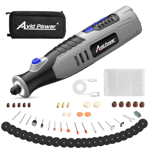 Image of AVID POWER Cordless Rotary Tool 2.0 Ah 8V Rechargeable Rotary Tool, 4 Front LED Lights, 5 Speeds, 60 Pcs Rotary Accessories with Bag for Carving, Engraving, Sandng, Polishing and Cutting - Grey