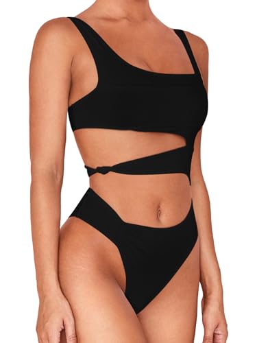 Lilosy Sexy Knotted Ruched High Cut Leg One Piece Swimsuit3