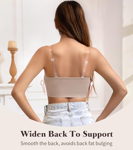 Strapless Bras for Women, Bandeau Bra, Strapless Push Up Bra, Tube Top, Anti Slip Wireless with Clear Strap3