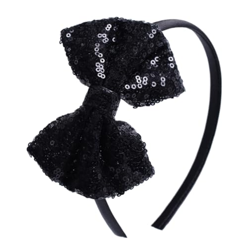 Kiszu Sparkly Sequin Hair Bow Headbands Fashion Glitter Cute Boutique Ribbon Bows for Girls, Kids, and Women (Black)