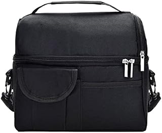 Vaupan Large Insulated Lunch Bag for Women and Men, Dual Compartment Reusable Lunch Box for School Office Work Picnic, Leakproof Cooler Lunch Tote Bag with Adjustable Shoulder Strap for Adult (Black)
