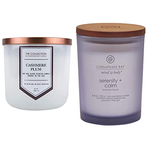 Chesapeake Bay Candle The Collection Two-Wick Scented Candle, Cashmere Plum & Scented Candle, Serenity + Calm, Medium Jar #TOP24
