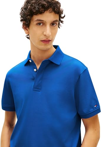 Tommy Hilfiger Herren Poloshirt Kurzarm Hidden Placket mit Knopfleiste, Blau (Regal Blue), M – Ansicht 4