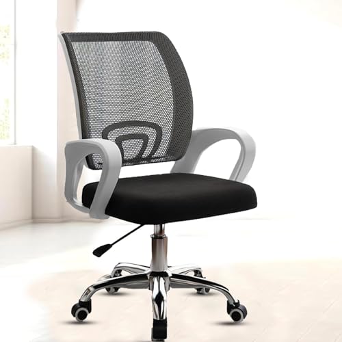 Image of NORMAN JR, Ergonomic Desk Chair Mesh Computer Chair with Lumbar Support Armrest Executive Rolling Swivel Adjustable Mid Back Chair - Dark Black & White Handle
