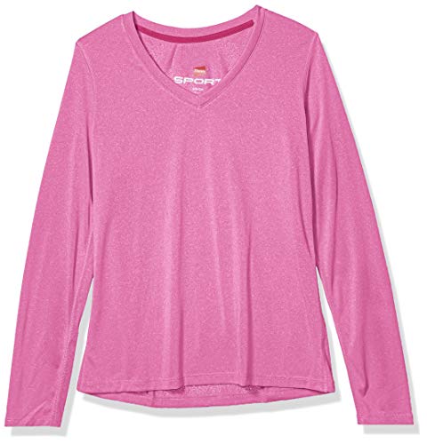 Hanes Women's Sport Cool Dri Performance Long Sleeve V-Neck Tee, Fresh Berry Heather, X Large