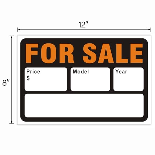Image of 2 Pack For Sale Car Window Sticker, 12 inchx 8 inch Reflective Vinyl Self-Adhesive Writeable Vehicle Sale Sign with Price Model Year Fields, Waterproof & UV Resistant, Easy-to-Install for Used Car Sales & Auto Dealerships (Black Orange)