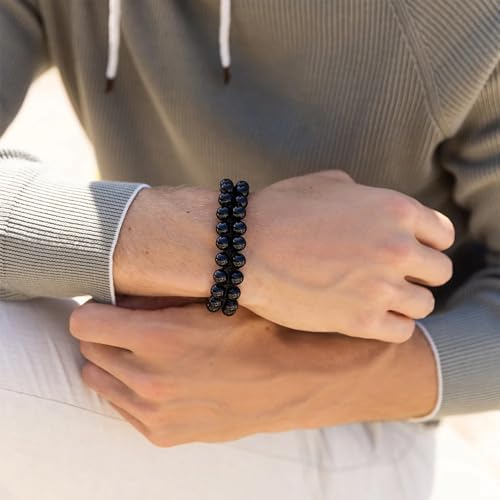 Elegatto GenBlack Premium Black Agate Beaded bracelet for Men | Unique Stones with Silver Polished Stainless Steel Clasp | Men’s Designer Bracelets | One Size (Adjustable)4