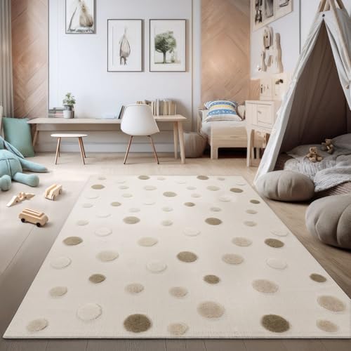 TT Home Alfombra habitación Infantil Alfombra de Juego punteada Efecto Alto-bajo Suave Tonos Naturales Estilo Fácil Cuidado, Tamaño:80x150 cm