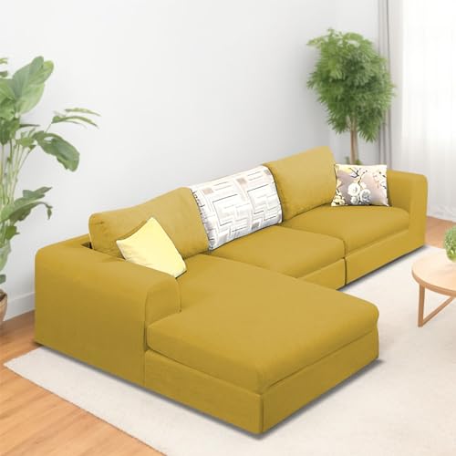 Image of Koza LHS 4 Seater L Shape Sofa Set for Living Room (Yellow Fabric) Premium Fabric Sofa