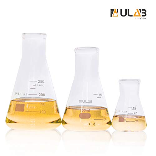 Ulab Scientific Narrow-Mouth Glass Erlenmeyer Flask Set, 3 Sizes 50Ml 150Ml 250Ml, 3.3 Boro With Printed Graduation, Uef1001 #TOP1
