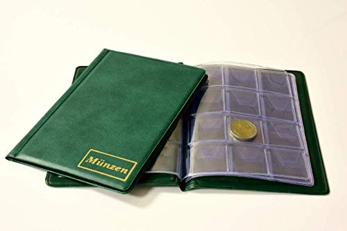 MC.Sammler Münzenalbum Münzalbum Taschenalbum mit 8 Münzhüllen für 108 Diverse Münzen (grün)